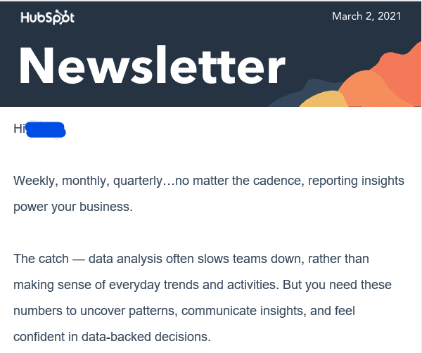 photo of email newsletter example
